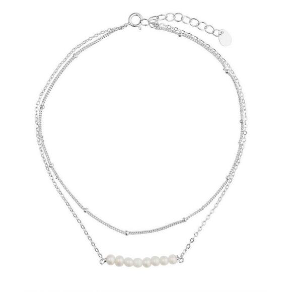 Pearl Sterling Silver Anklet (3-4mm) Layered Style Women's Trendy Fashion NWT - Picture 1 of 12